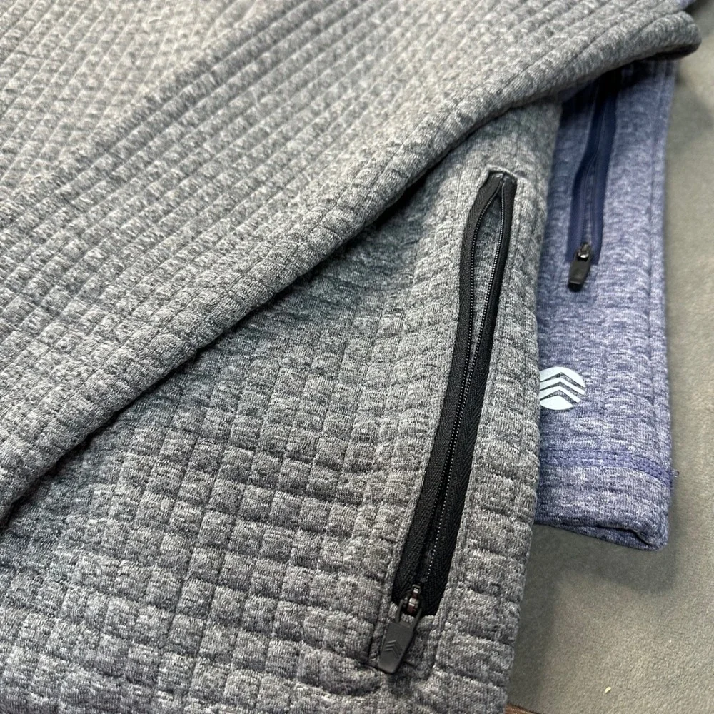 Solaris Quarter Zip Pullover Men L Gray Blue Quilted Grid Fleece 2 Pack Excellen